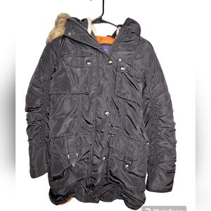 Madden Girl faux fur hooded coat puffer style with snap pockets and zipper M